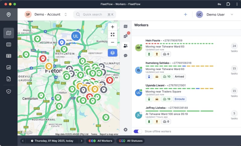 FleetFlow delivery management dashboard showing drivers and routes